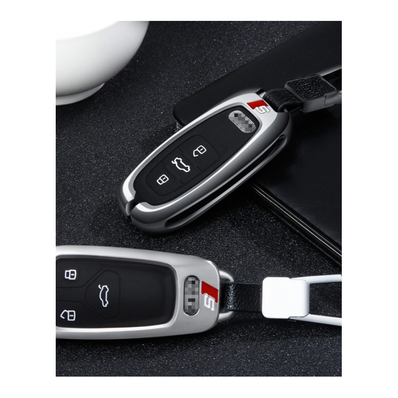 奥迪A6L钥匙包扣S8 A4Q5汽车钥匙包S6 S5保护套A8L/A7配件改装 C款硅胶全包裹-月光银-随身皮扣款