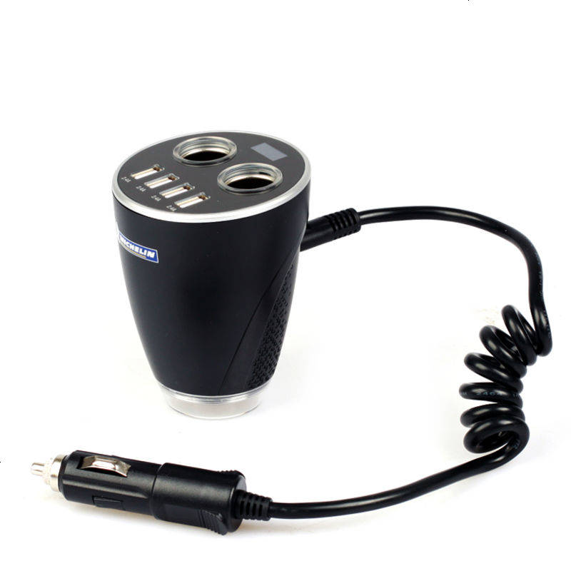 一拖二点烟器杯架车充带USB汽车载电源手机充电器电压检测