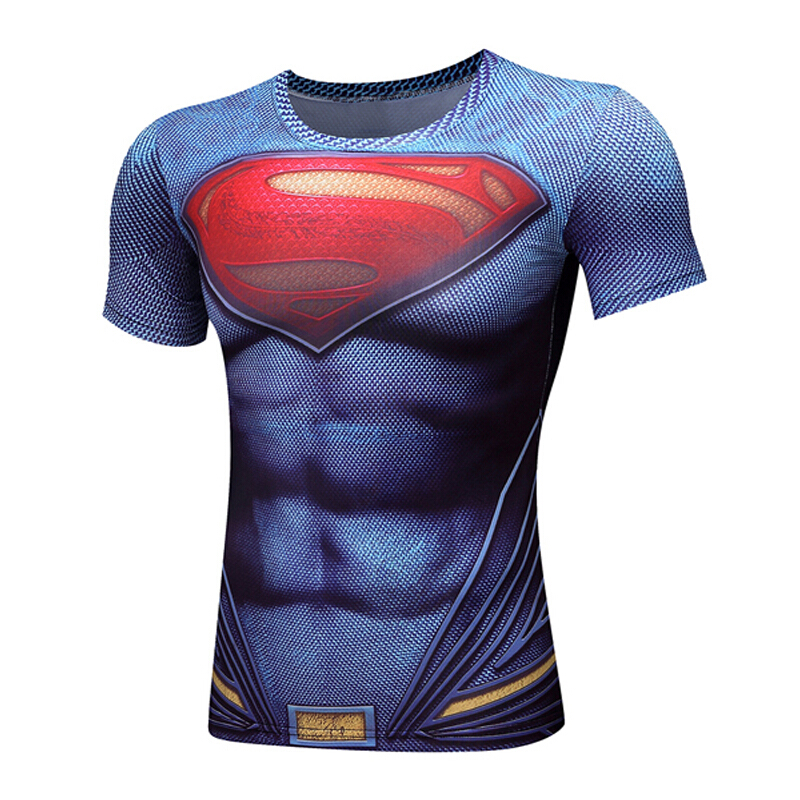 漫威超人紧身衣男短袖运动健身衣蜘蛛侠美国队长T恤服速干上衣