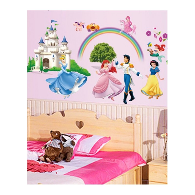 宝宝儿童房墙贴卧室装饰品卡通童话白雪公主王子女孩房间贴纸贴画 白雪公主和王子 特大