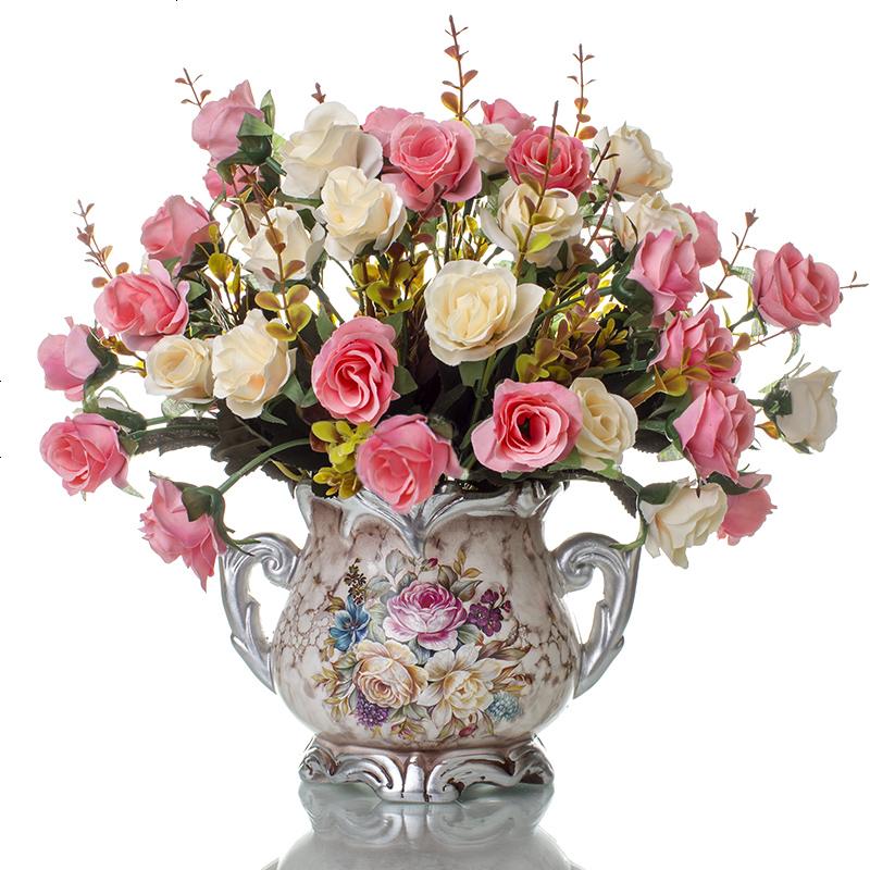 欧式假花仿真花含花盆客厅摆件陶瓷花瓶复古北欧塑料娟花束餐桌装饰干花落地