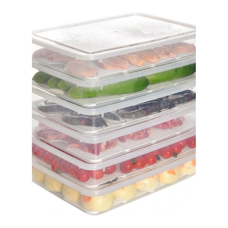3个装 可沥水塑料透明食物收纳盒冰箱食品水果保鲜盒饺子盒收纳
