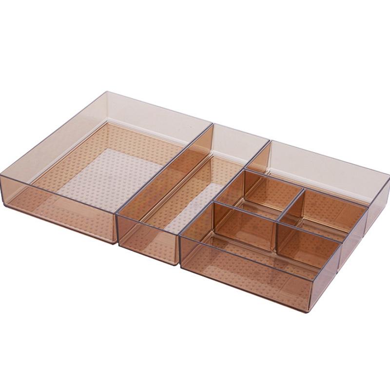 抽屉收纳盒套装隔板日本透明塑料自由组合分类餐具整理厨房分隔盒