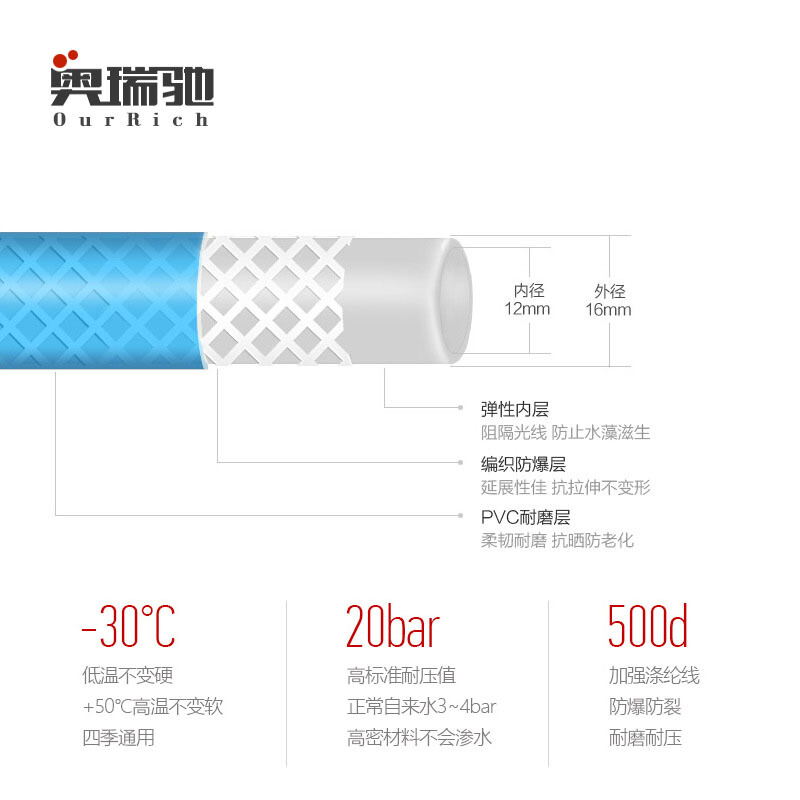 奥瑞驰洗车水管4分软管防爆防冻耐压汽车用水带家用浇花水管