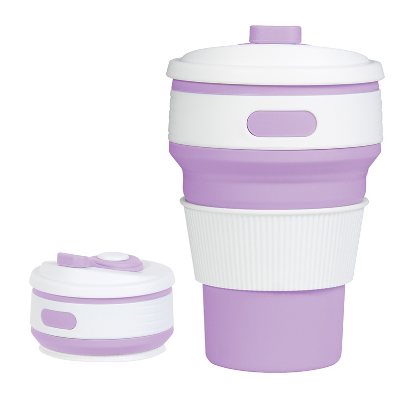 teson便携折叠水杯个性伸缩随手硅胶杯咖啡杯户外随身便携旅行杯压缩涑口杯浅紫色