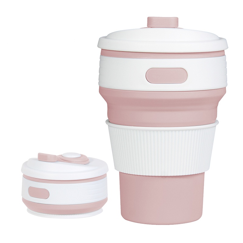 teson便携折叠水杯个性伸缩随手硅胶杯咖啡杯户外随身便携旅行杯压缩涑口杯粉红色