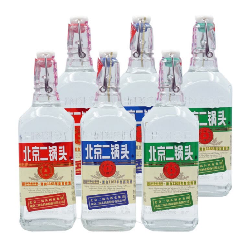 永丰牌北京二锅头清香型白酒(出口型小方瓶)永丰二锅头42度500ml*6瓶 红蓝绿标混色