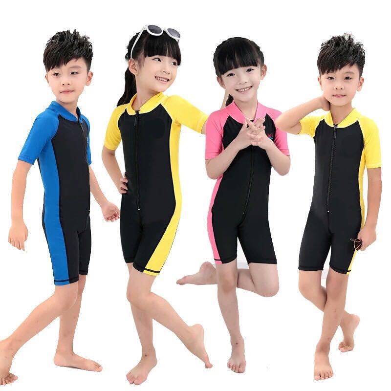 [促销]儿童游泳衣短袖速干连体儿童学生温泉女童中大童男童泳衣防晒套装
