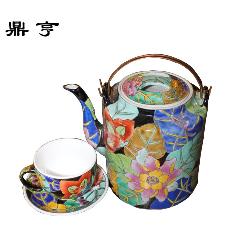 鼎亨手绘陶瓷茶具套装带把手茶杯茶壶套装家用办公水具饮具整套套