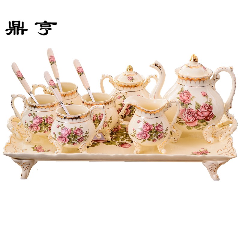 鼎亨欧式小家用陶瓷茶水杯托盘茶壶茶具套装 一套结婚礼