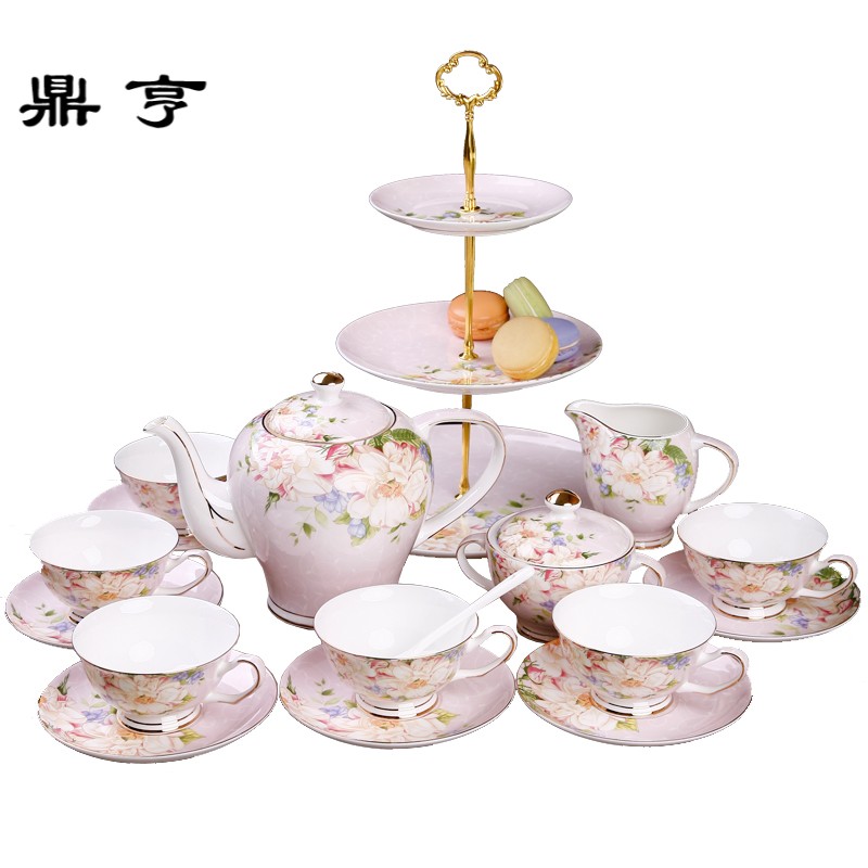 鼎亨骨瓷咖啡具套装 陶瓷水具茶具 咖啡杯套装欧式茶具15头水杯水