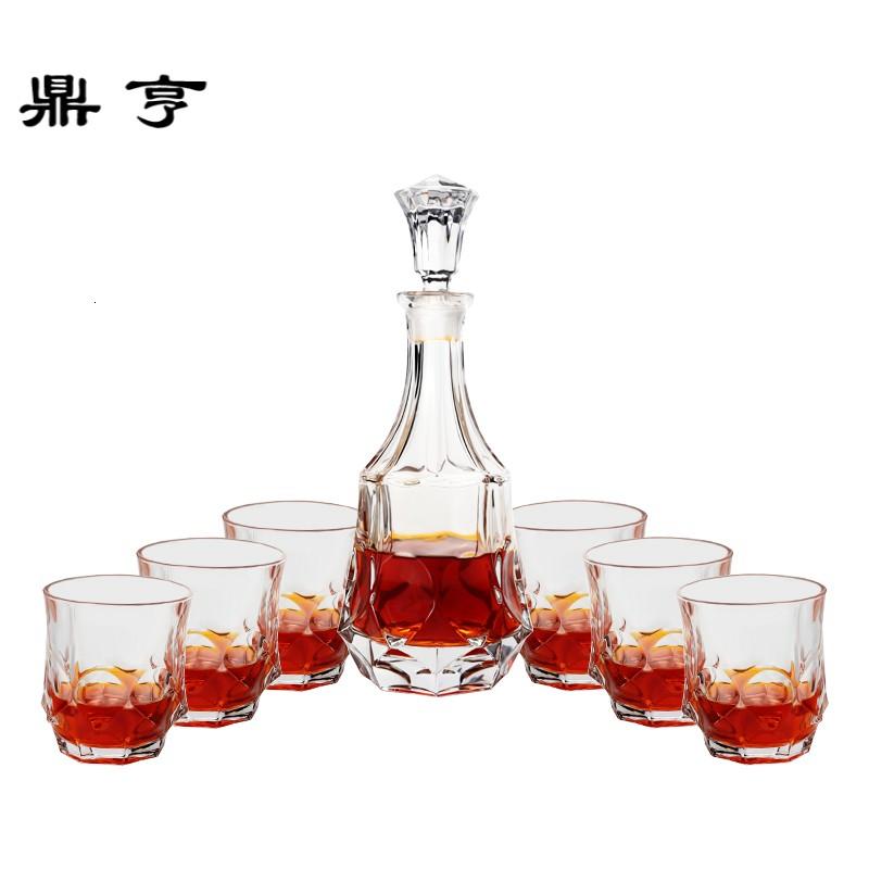 鼎亨家用玻璃杯威士忌杯套装洋酒杯6只 创意欧式带盖磨砂红酒瓶醒