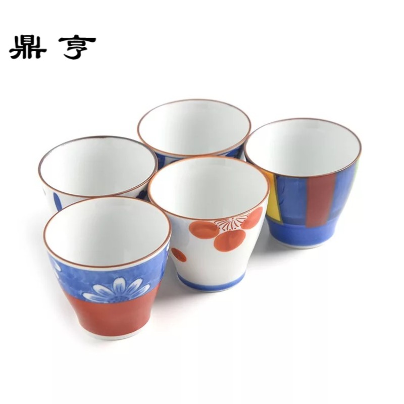 鼎亨日本进口陶瓷餐具古都浪漫手绘花纹茶杯水杯五入套装礼品