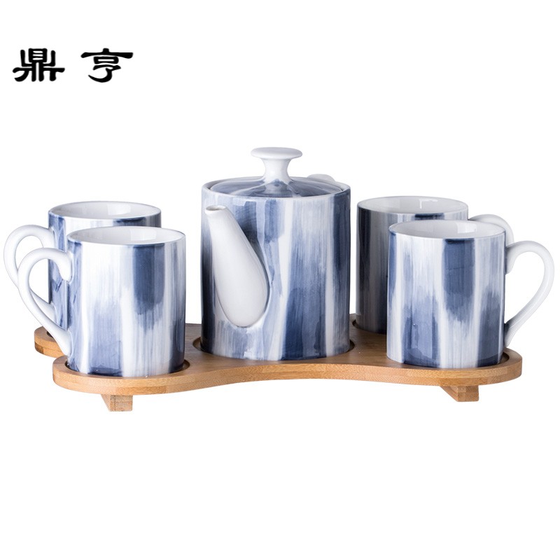 鼎亨陶瓷水杯茶杯凉水壶客厅用手绘水具套装家用带托盘杯子套装