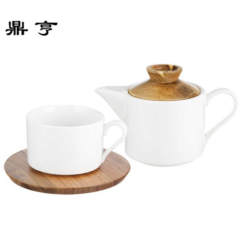 鼎亨 麦格陶瓷相思木盖陶瓷茶壶水壶水杯木碟咖啡杯碟套装