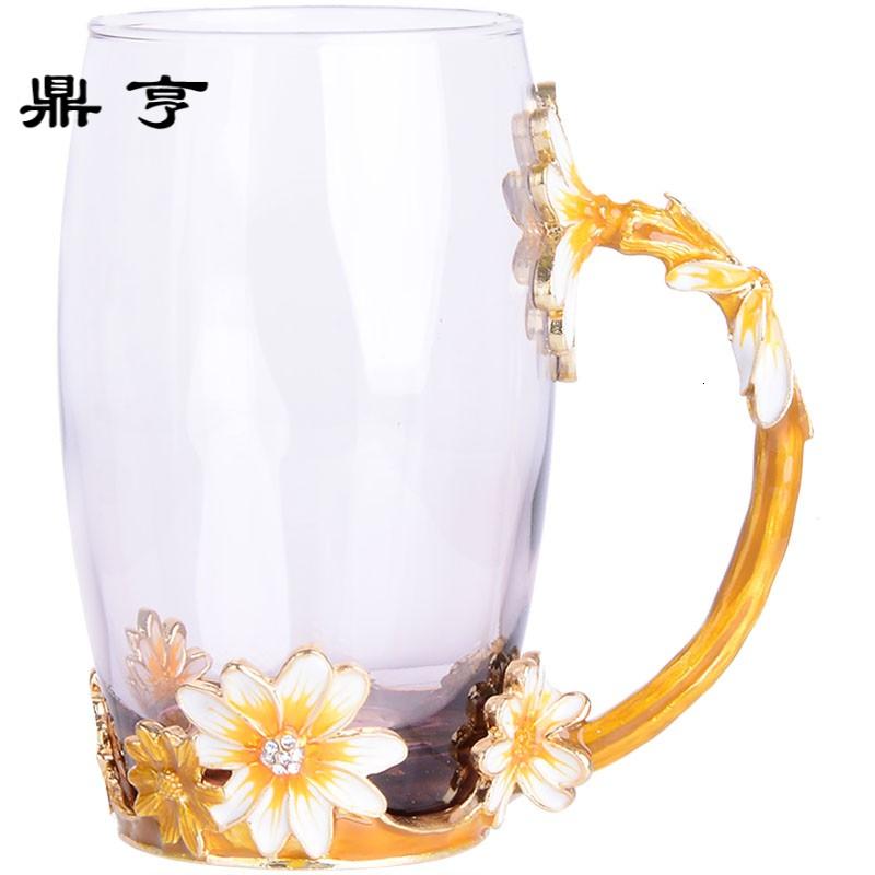 鼎亨LUXURY简约珐琅彩水杯水晶玻璃杯耐热花茶杯柠檬杯子欧式情侣