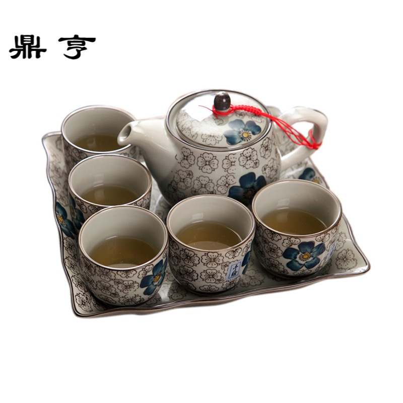 鼎亨日式釉下彩茶具复古茶壶茶杯过滤网陶瓷壶家用功夫茶具套装凉