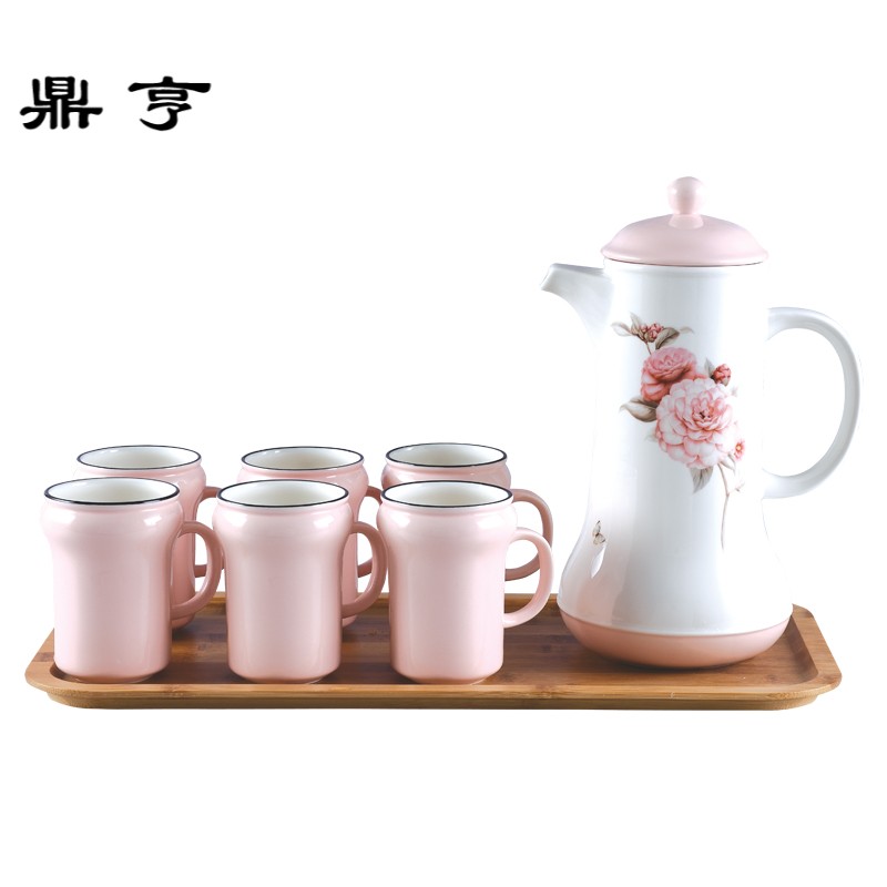 鼎亨北欧色釉茶具套装家用现代简约大茶杯冷水壶陶瓷杯子水杯水具