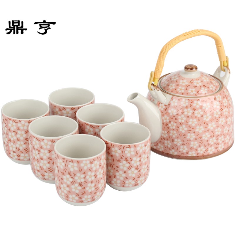 鼎亨陶瓷功夫茶具一壶六杯套装大容量手提茶壶家用大号凉水壶茶杯