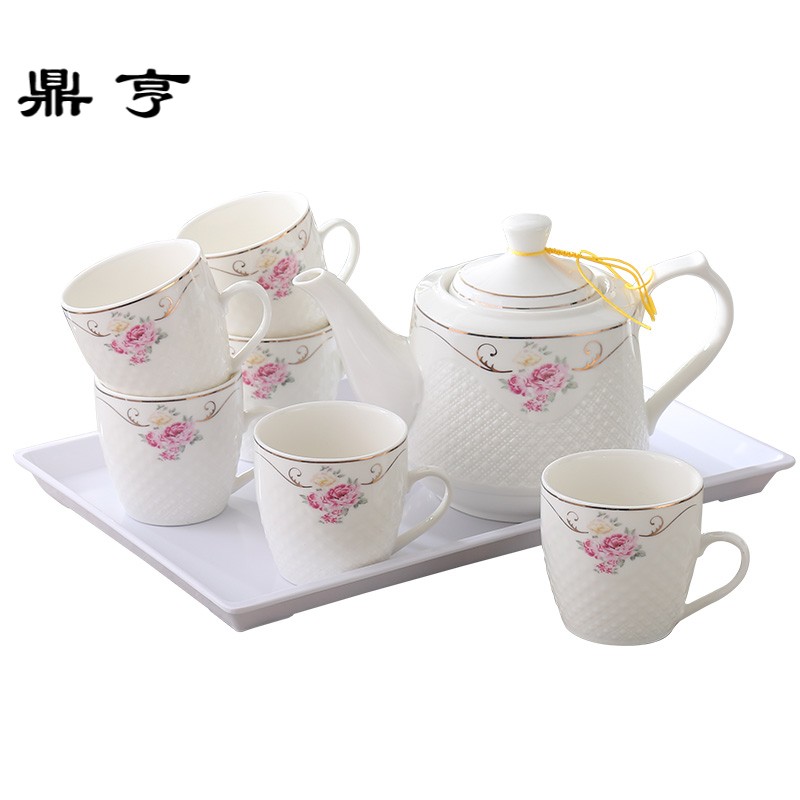 鼎亨陶瓷凉水热水杯子茶壶茶杯套耐热家用水具套装骨瓷茶具套装结