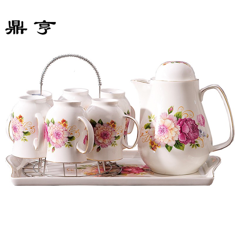 鼎亨欧式陶瓷描金冷水壶大容量凉水壶家用耐热花茶壶创意水杯