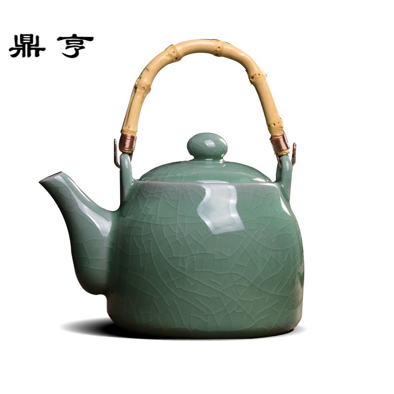 鼎亨大号陶瓷茶壶龙泉青瓷大容量提梁壶茶具套装哥窑开片凉水壶汝