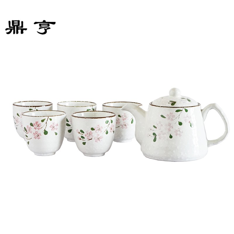 鼎亨包邮!日式樱花陶瓷茶具套装家用一壶五杯茶壶水壶泡茶壶茶杯