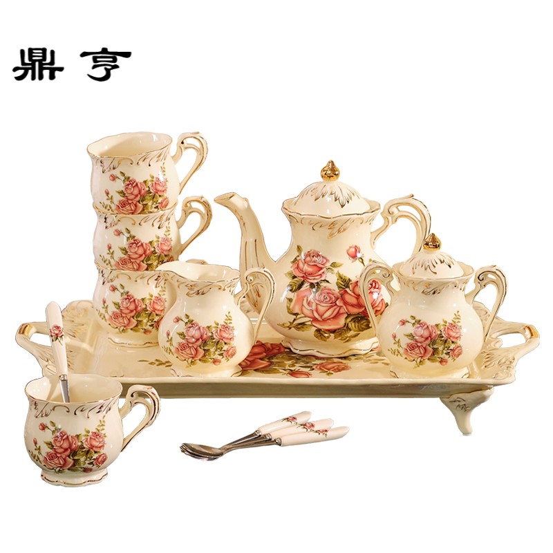 鼎亨欧式茶具套装带托盘英式下午花茶陶瓷咖啡杯具整套家用小