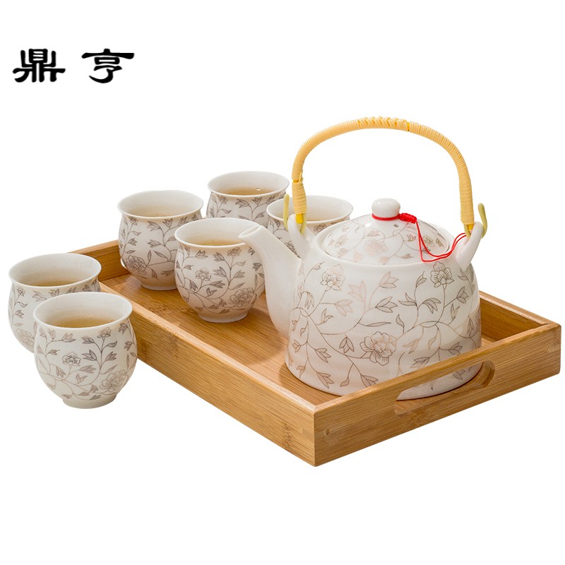 鼎亨茶壶陶瓷整套功夫茶具茶杯套装家用餐厅泡茶喝水壶实木茶盘礼