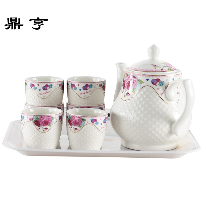 鼎亨陶瓷水具套装 耐热家用简约大容量骨瓷客厅茶壶套装功夫茶具