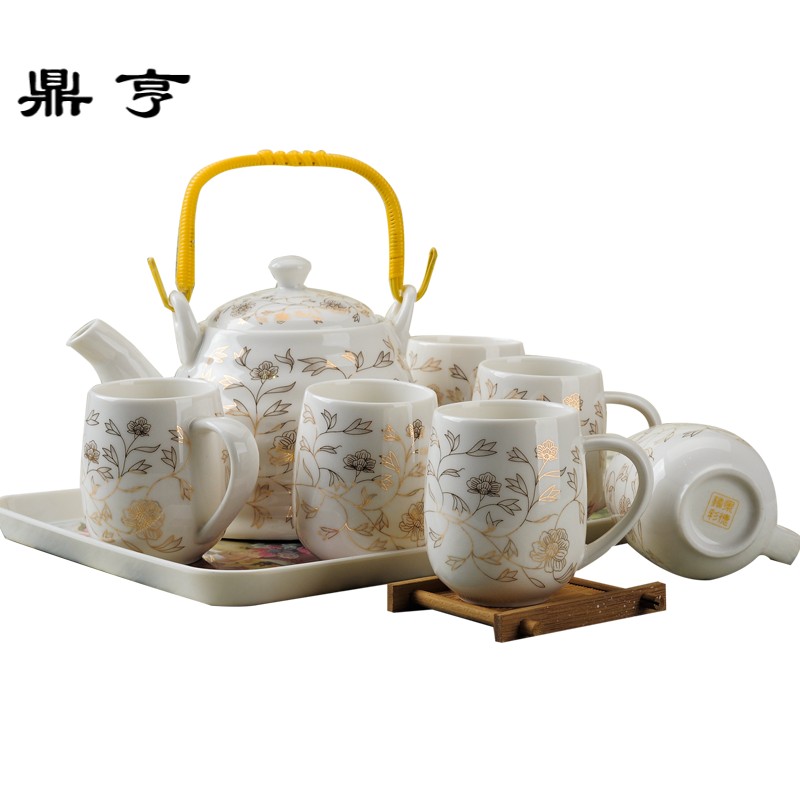 鼎亨景德镇陶瓷茶具套装带把手茶杯茶壶套装家用办公水具饮具整套