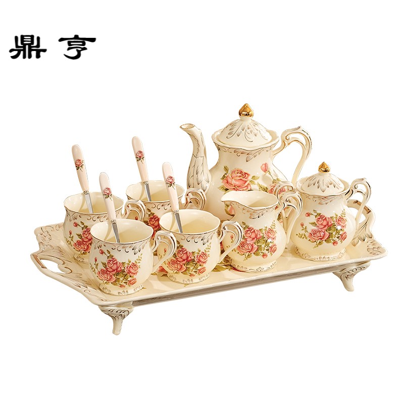 鼎亨咖啡杯套装英式下午茶杯子红茶欧式陶瓷杯碟家用茶具水杯具带