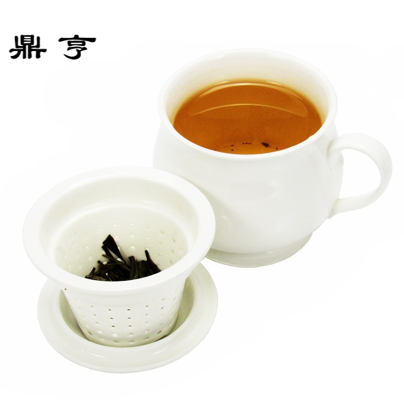 鼎亨陶瓷茶杯带盖带过滤泡茶杯办公室大容量茶水分离马克杯同心杯