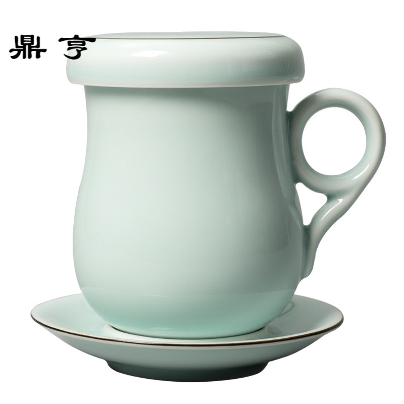 鼎亨创意茶杯陶瓷马克杯带盖过滤办公室泡茶杯子茶水分离家用水杯