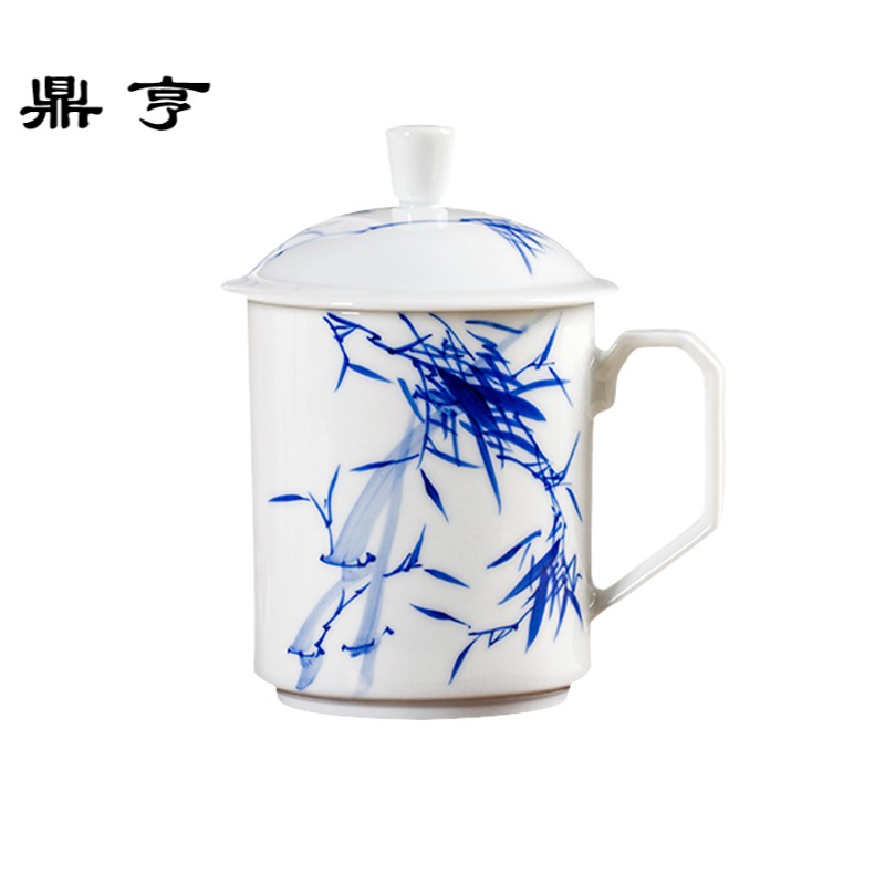鼎亨景德镇陶瓷茶杯带盖手绘青花瓷耐热大号老板杯家用办公室泡茶