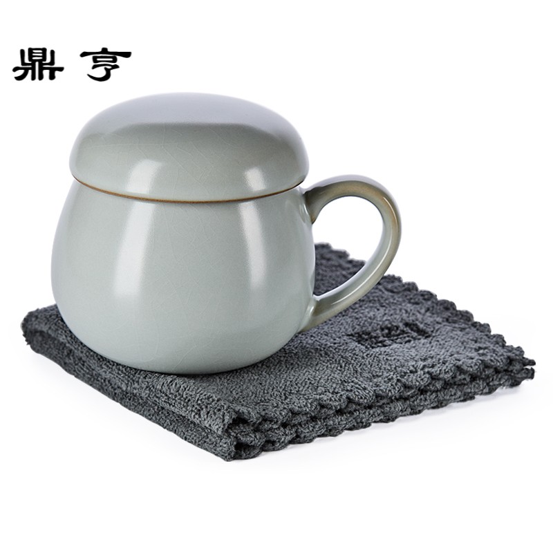 鼎亨[汝窑同心马克杯]过滤茶杯陶瓷带盖办公室杯子水杯陶瓷杯