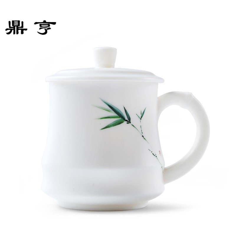 鼎亨马克杯大容量水杯手绘定制刻字陶瓷杯带盖男女茶杯白瓷茶杯品