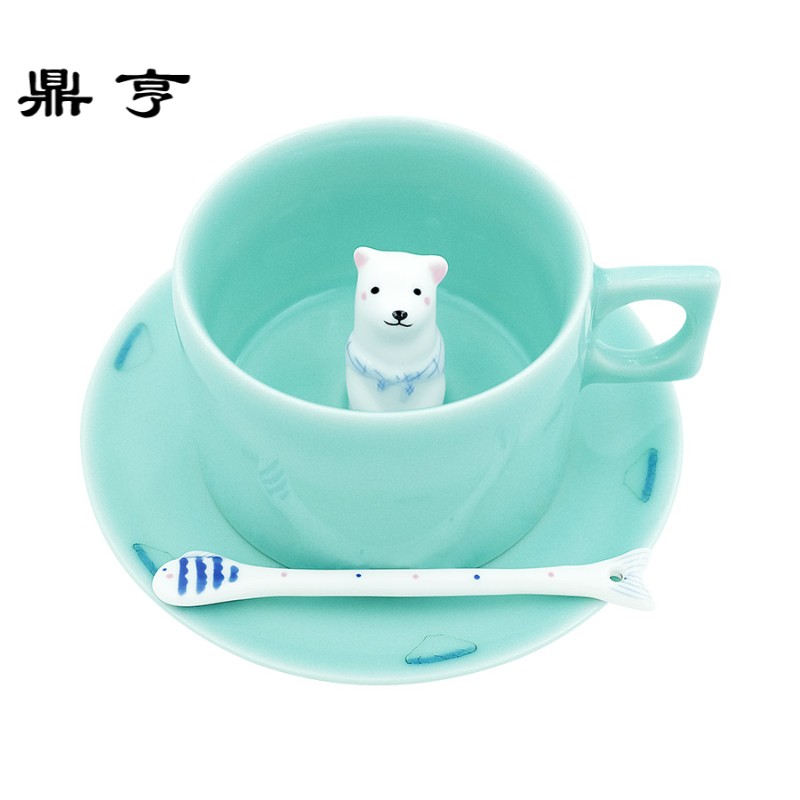 鼎亨 北极熊咖啡杯 情侣手工手绘陶瓷咖啡杯碟下午茶茶杯茶具