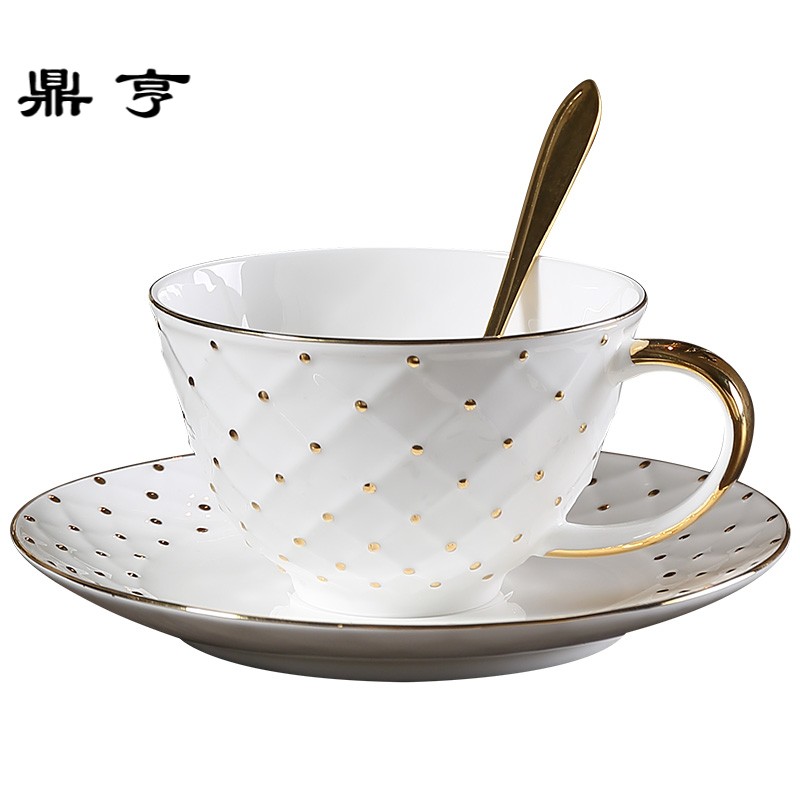 鼎亨珠点点金创意欧式手工描金骨瓷咖啡杯碟经典英式下午茶花茶杯