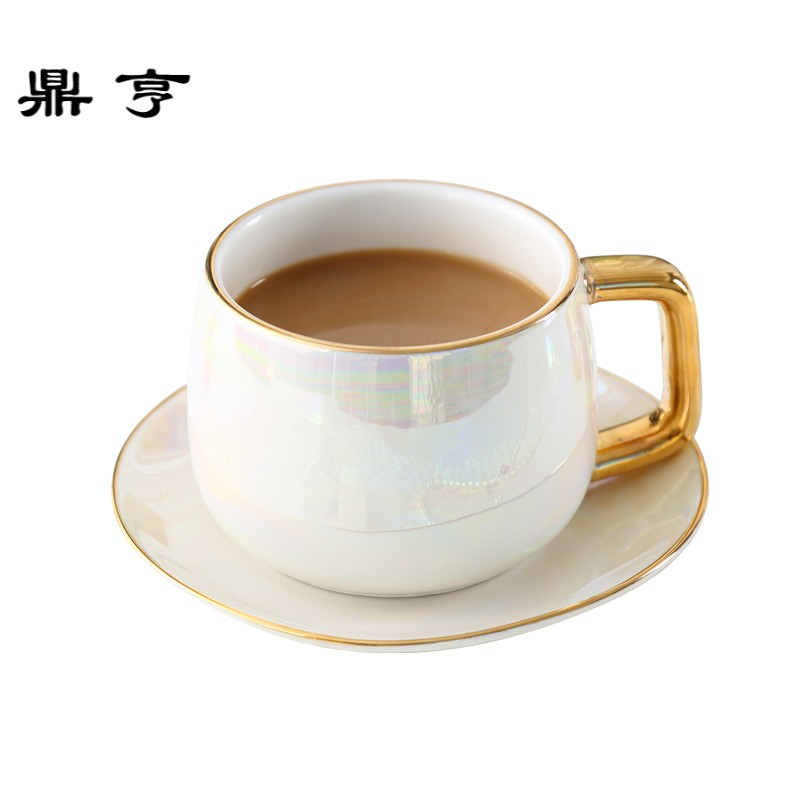鼎亨家用陶瓷咖啡杯套装带勺白色珍珠咖啡杯碟北欧式优雅红茶杯礼