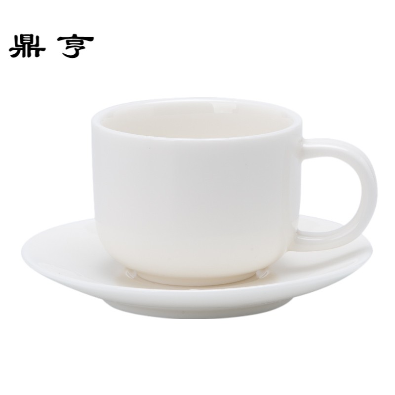 鼎亨 白瓷咖啡杯 带勺杯碟套装陶瓷办公家用送礼纯白德化玉瓷