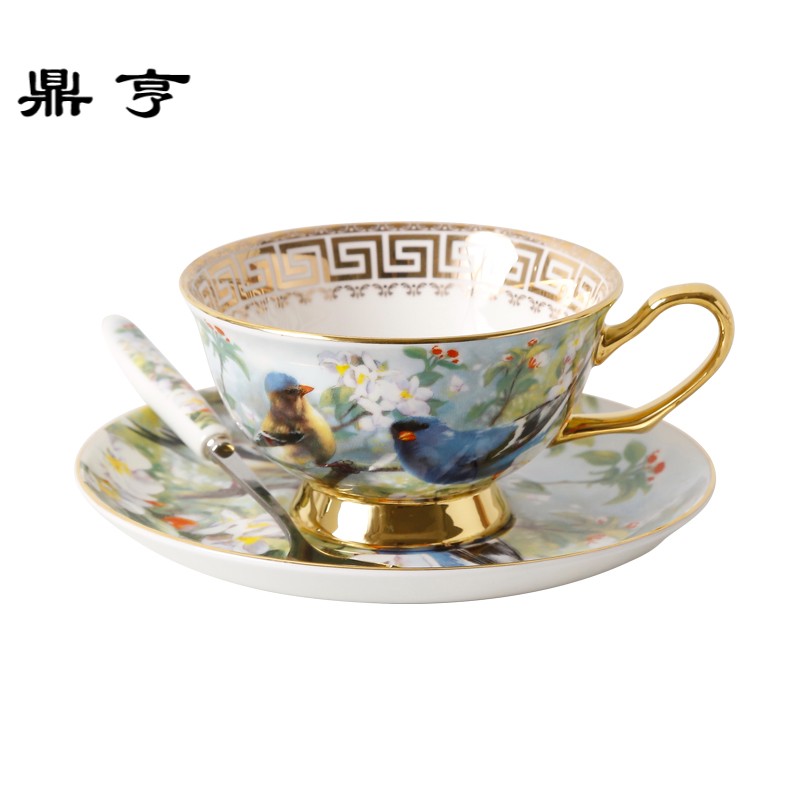 鼎亨田园风陶瓷金边下午茶红茶杯欧式骨瓷咖啡杯碟创意复古金边咖