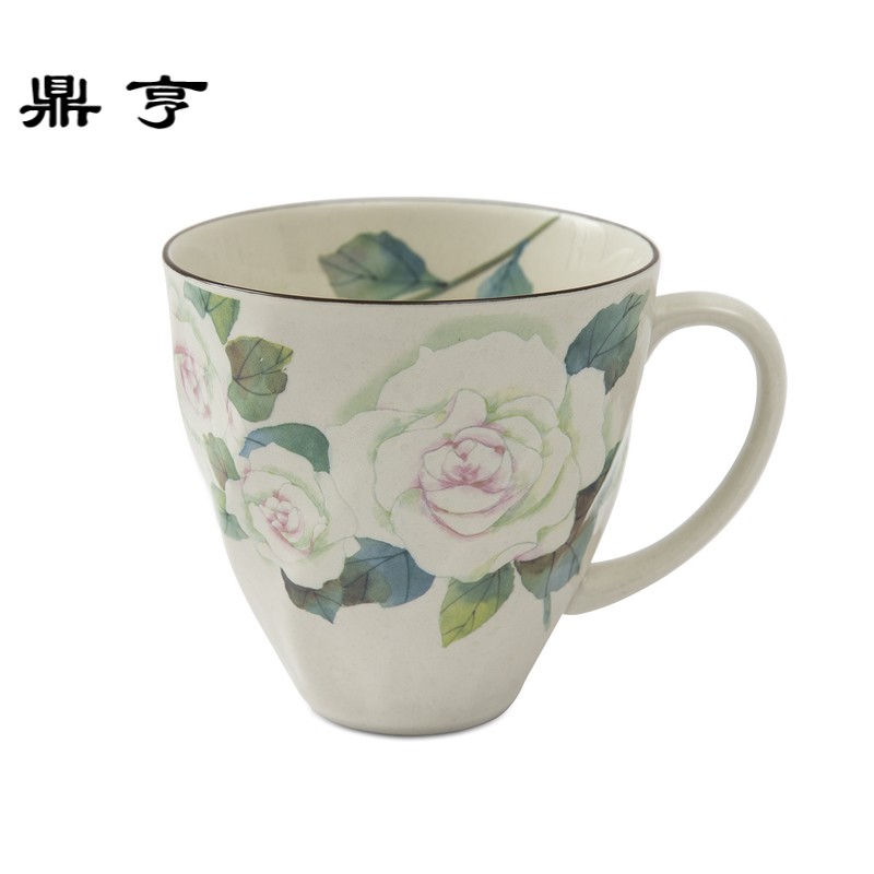 鼎亨日本ceramic 蓝美浓烧陶瓷茶杯水杯咖啡杯花工房1个装彩绘花