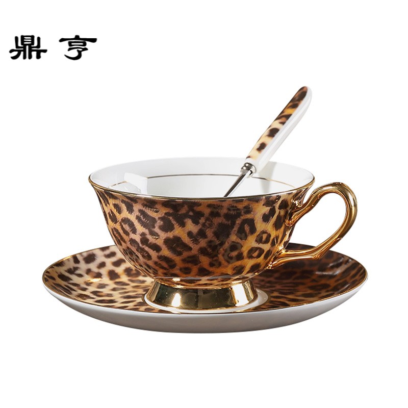 鼎亨经典豹纹欧式骨瓷咖啡杯碟欧式英式描金边下午茶茶具杯套装花