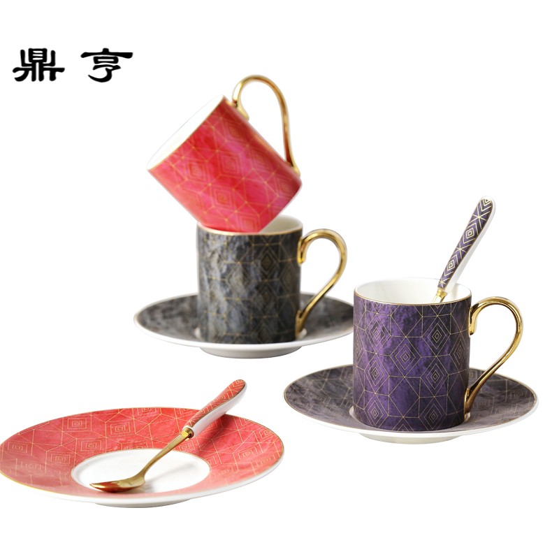 鼎亨欧式骨瓷咖啡杯陶瓷咖啡杯碟套装杯子下午红茶复古咖啡杯金边