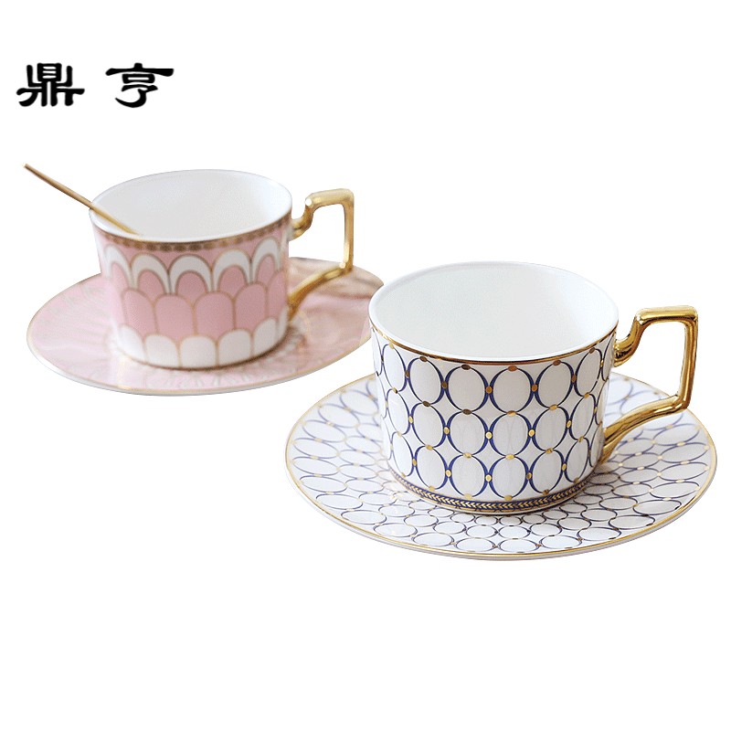 鼎亨简欧英式新款陶瓷杯新款欧式咖啡杯碟家用简约花茶杯带勺包邮