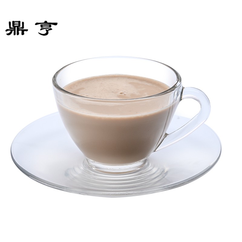 鼎亨进口咖啡杯透明玻璃水杯带碟 无铅茶杯奶红茶创意欧式