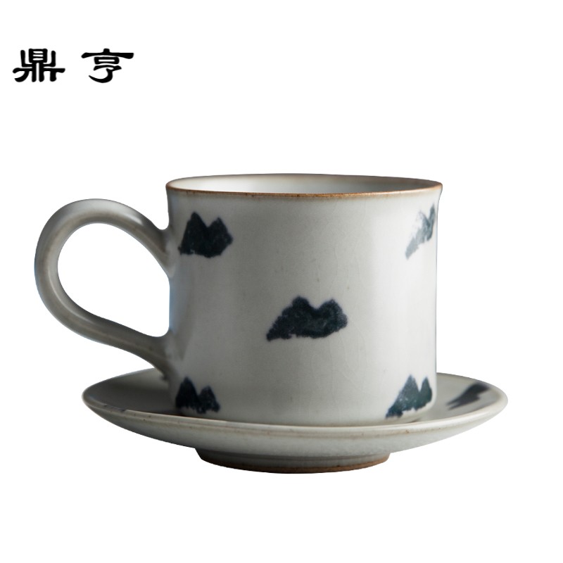 鼎亨|手工手绘青花陶瓷咖啡杯碟 欧式简约咖啡杯创意带勺牛奶杯子