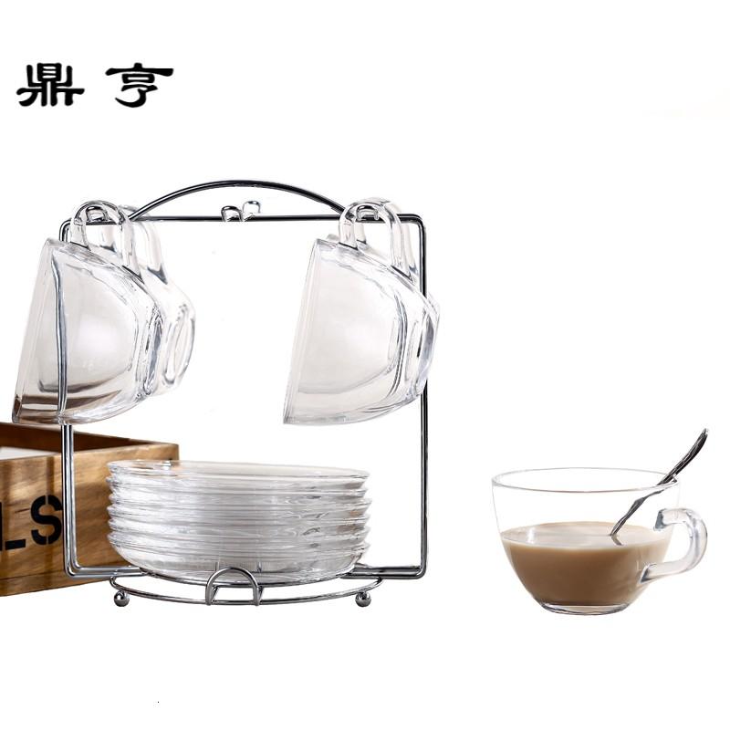 鼎亨欧式玻璃咖啡杯套装 功夫茶杯茶具 简约透明加厚小把杯碟勺带