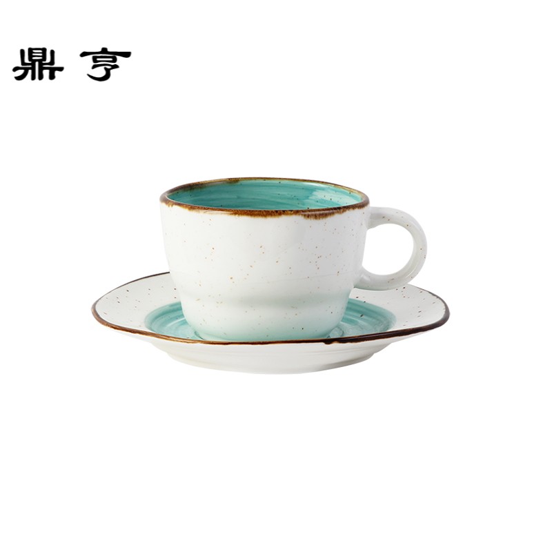 鼎亨复古糖果色咖啡杯红茶杯碟奶茶杯早餐杯陶瓷釉下彩小清新
